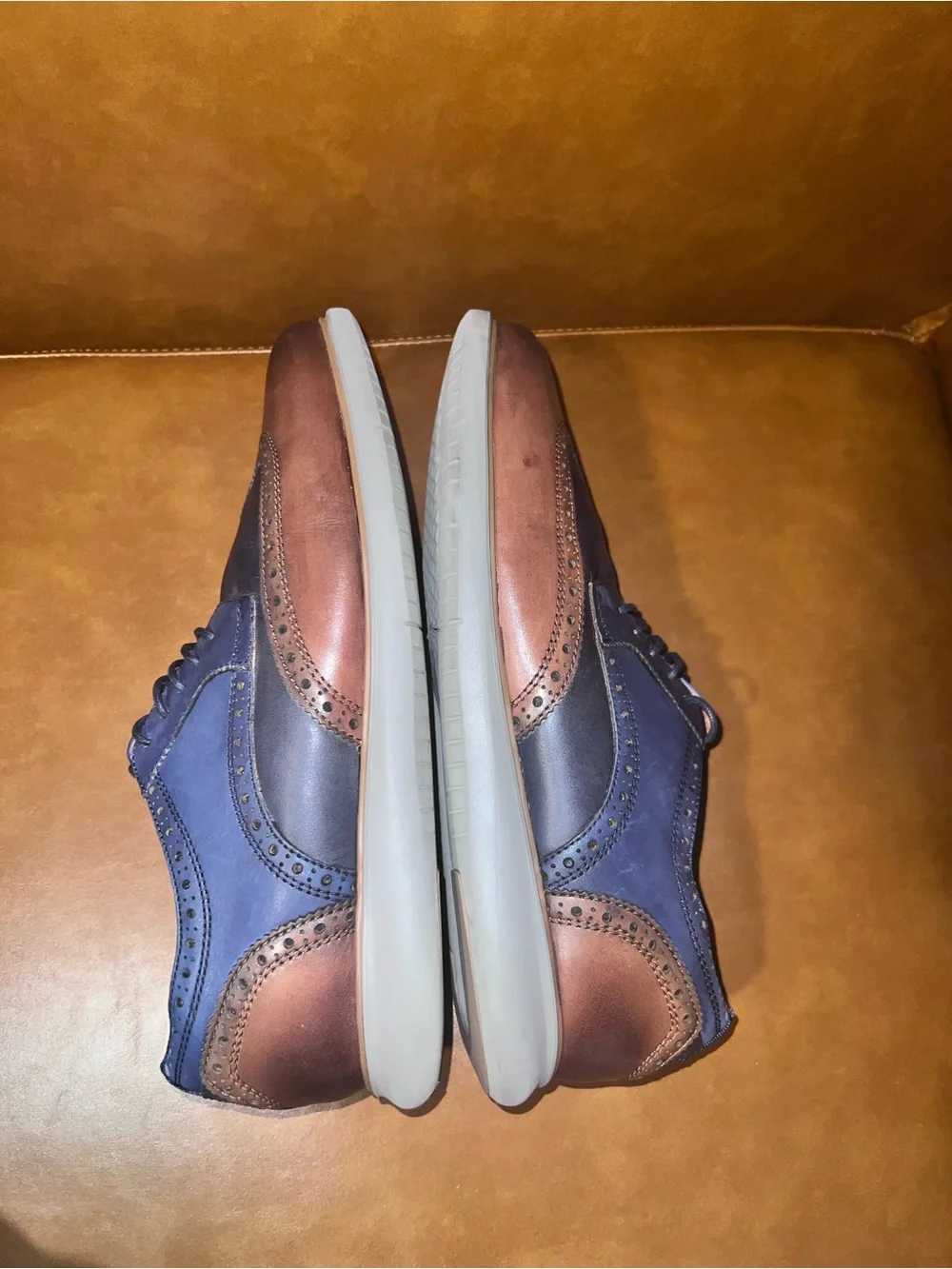 Florsheim Tan Brown & Navy Blue Colourblocked Leather Brogues men’s size 10.5W